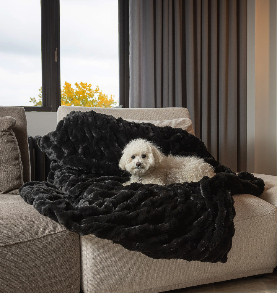 Limited Faux Fur Throw 50"x60", Black Jacquard