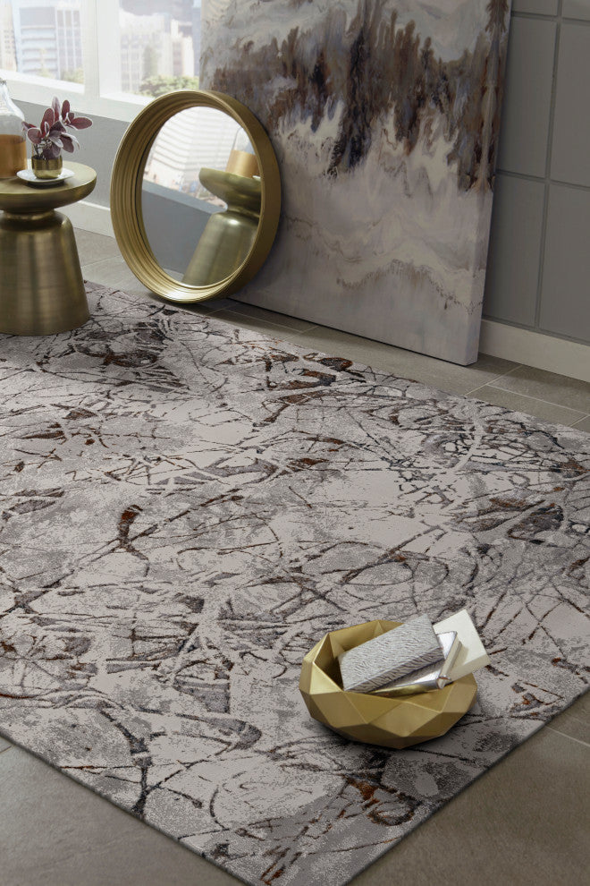 KAS Inspire 7502 Ivory/Gray Escape Area Rug, 2'2"x6'11" Runner