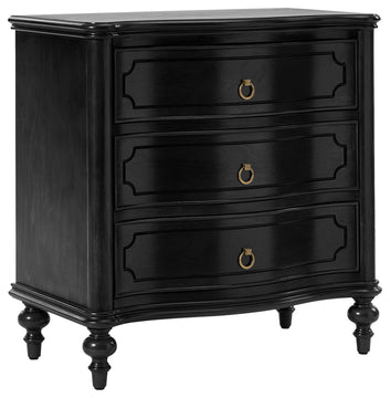 3-Drawer Nightstand With Solid Wood Legs and Built-In Outlets, Black