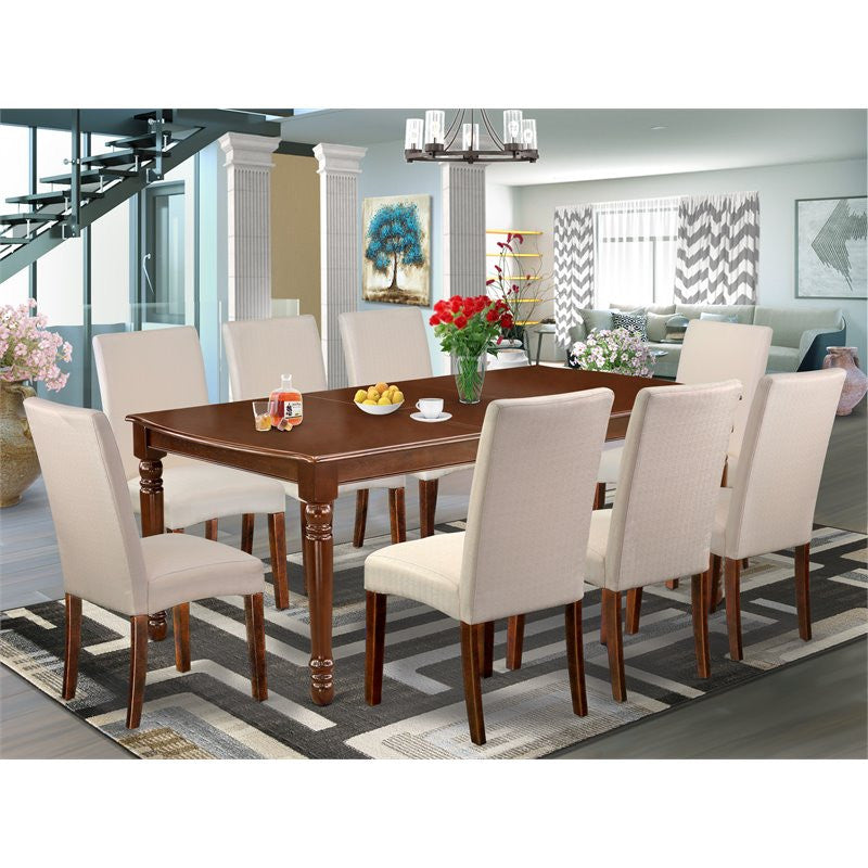9-Piece 60/78" Table With 18" Leaf and 8 Parson Chair, Linen Fabric, Cream Color