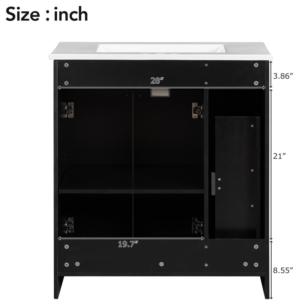 TATEUS 30" Bathroom Vanity with Ceramic Basin Resin Sink, black