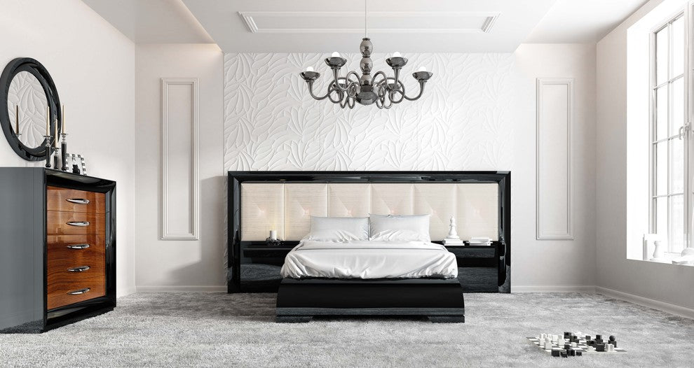Md Sophie 40 Special Headboard Bedroom Set, Glossy Black, Queen