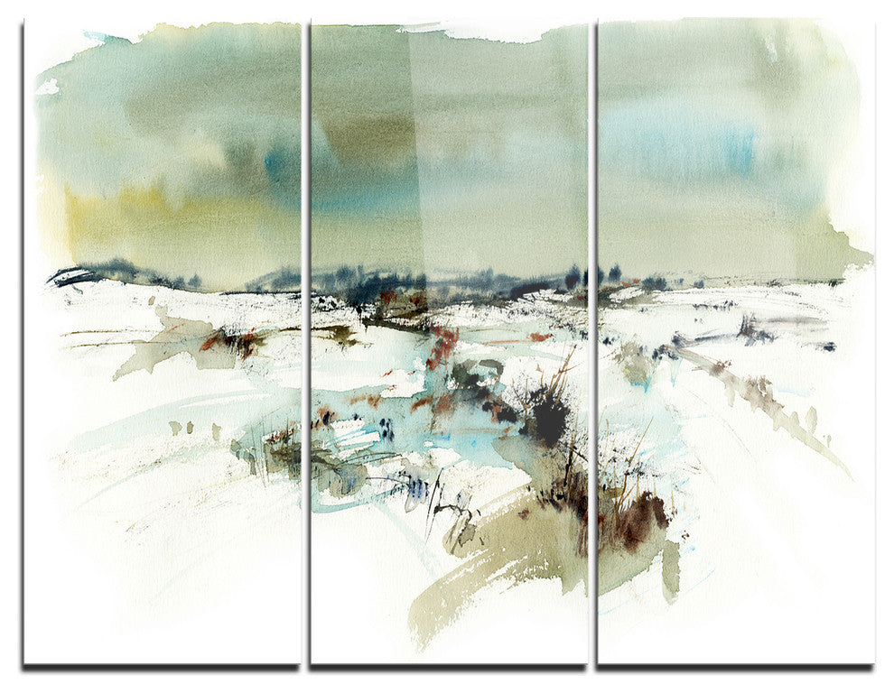 "Snowy Landscape Watercolor" Painting Metal Wall Art, 3 Panels, 36"x28"