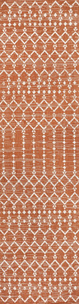 Ourika Moroccan Geometric Indoor/Outdoor Rug, Orange/Cream, 2x10