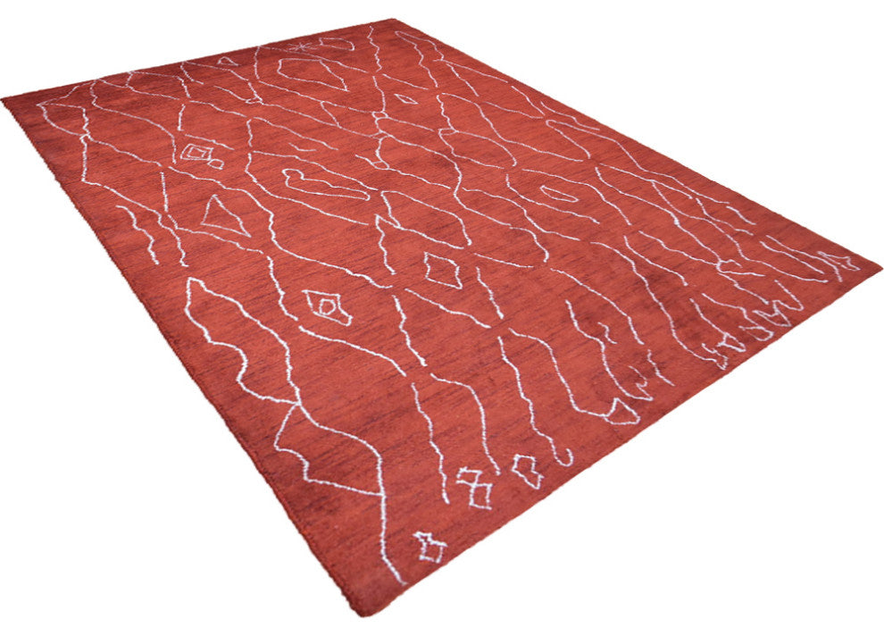 HAND KNOTTED LOOM SILK ECO-FRIENDLY RUG-6'x9',Rectangle,Red White,Contempor