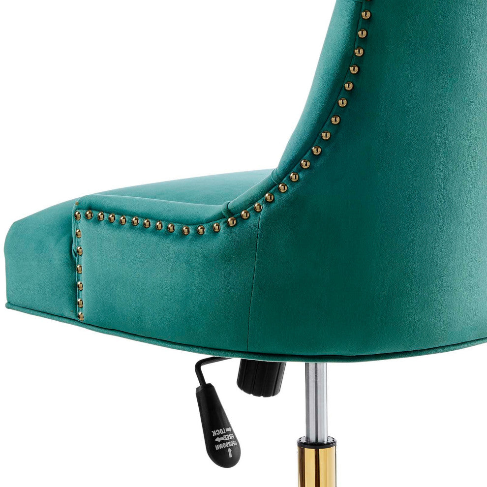 Computer Work Desk Tufted Chair, Velvet, Gold Teal Blue, Home Business Office