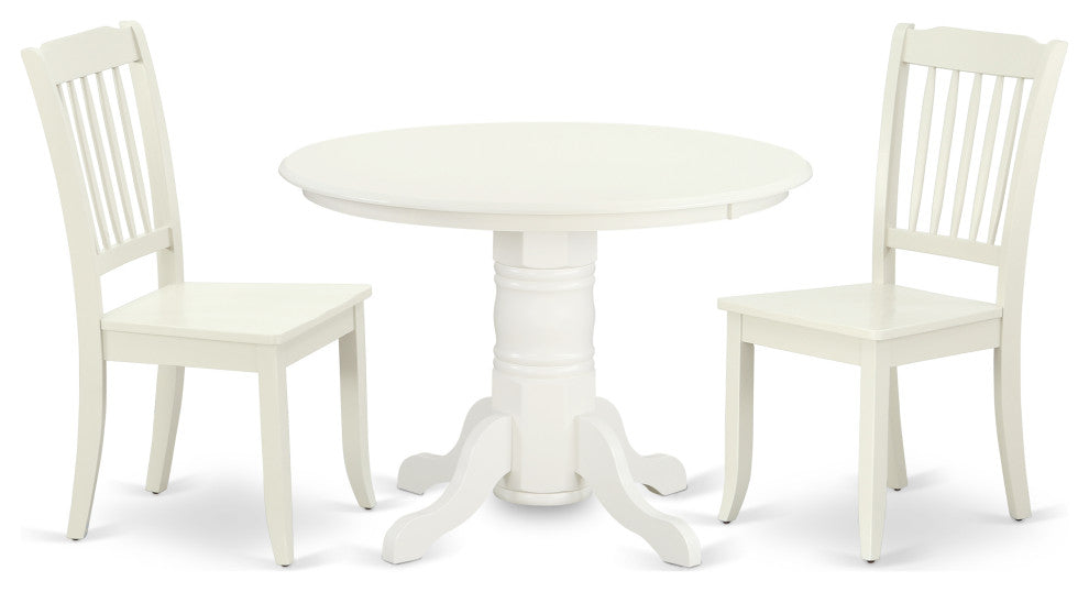 Shda3-Lwh-W 3Pc Round 42 Inch Table And 2 Vertical Slatted Chairs