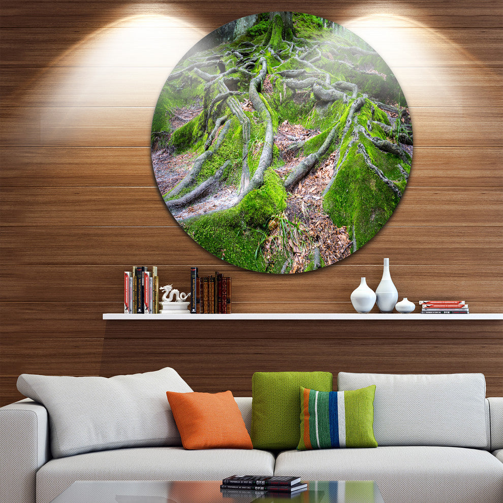 Green Wild Deep Moss Forest, Landscape Round Wall Art, 36"