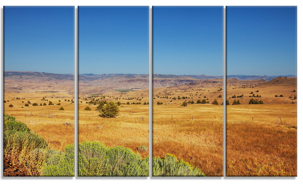 Prairie with Bright Blue Sky, Landscape Canvas Art Print, 48"x28", 4 Panels