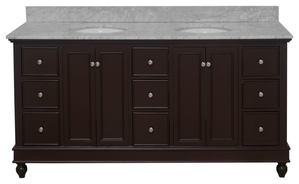 Bella 72" Double Bath Vanity, Base: Chocolate, Top: Carrara Marble