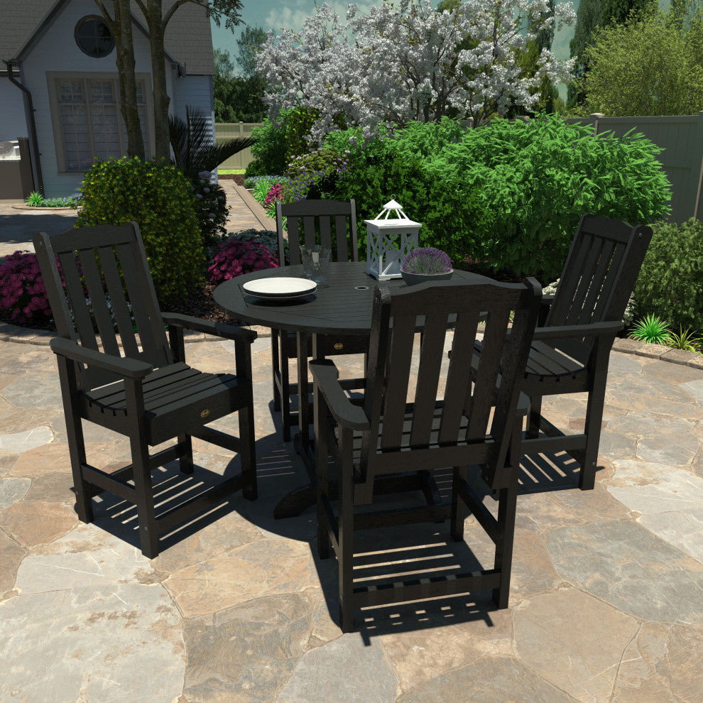 Springville 5-Piece Round Counter Dining Set, Weathered Acorn, Black