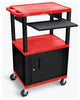 Luxor Tuffy Red 42" 3-Shelf Cart, Black Pullout Shelf, Cabinet, Legs, Electric