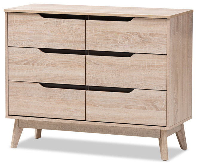 Fella Mid-Century Modern Two-Tone Oak and Grey Wood 6-Drawer Dresser