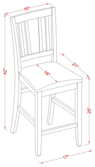 5 Pc Counter Height Table, Chair Set-Pub Table, 4 Bar Stools, Mahogany
