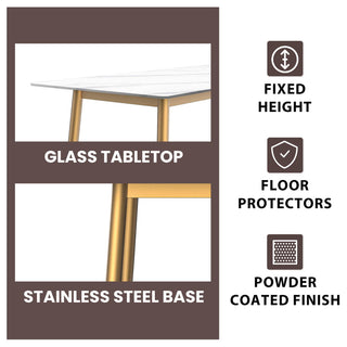 Zayle Dining Table with Rectangular Tabletop in Steel, White, 71" Wide