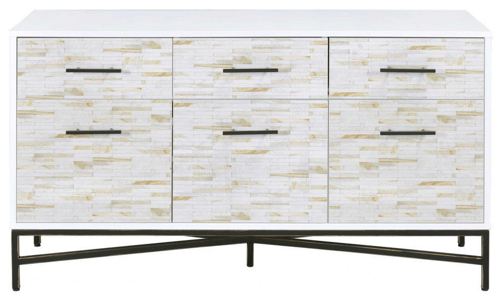 HomeRoots 18" X 54" X 30" White Weathered Wood Pattern Metal Console Table