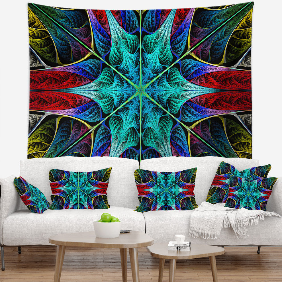 Glowing Fractal Flower Layers Abstract Wall Tapestry, 39"x32"