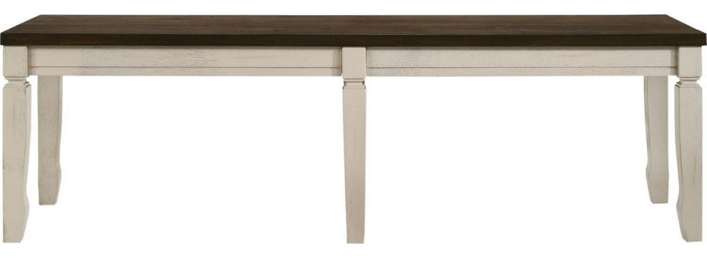 Benzara BM250292 Rectangular Top Bench With Thick Block Legs, Brown/Cream
