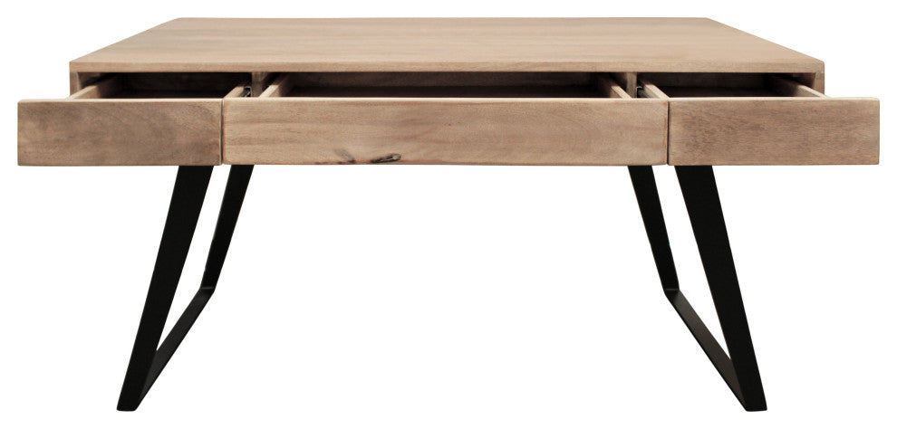 Sloane Solid Wood 3 Drawer Desk with Cast Iron Legs in Gray