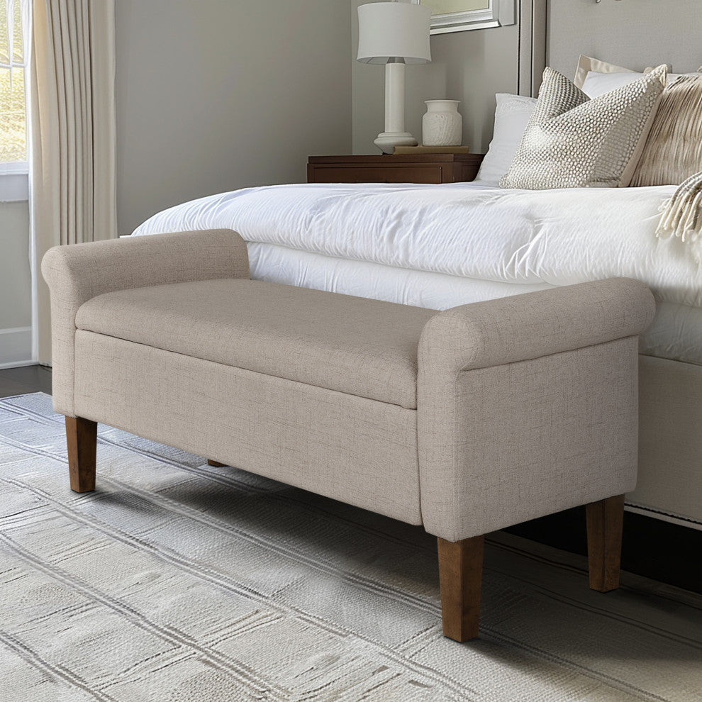 510 Design Aubrey Upholstered Storage Bench, Cream, Bench