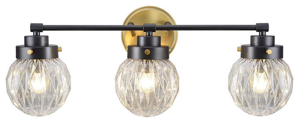Aspen Creative 62277, Bathroom Vanity 3 Lights Fixture, Gold/Black