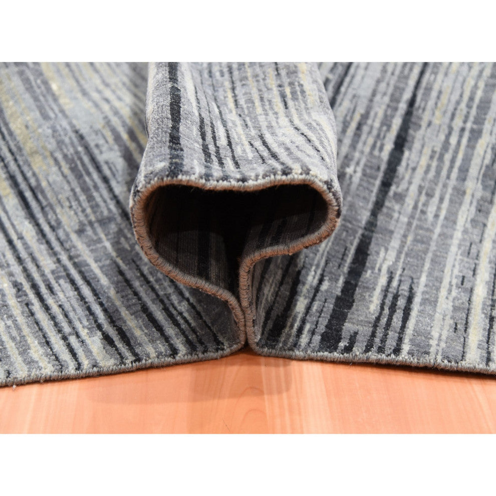 Blue/Gray Hand Knotted Modern Ombre Pure Wool Round Oriental Rug, 12'1"x12'2"