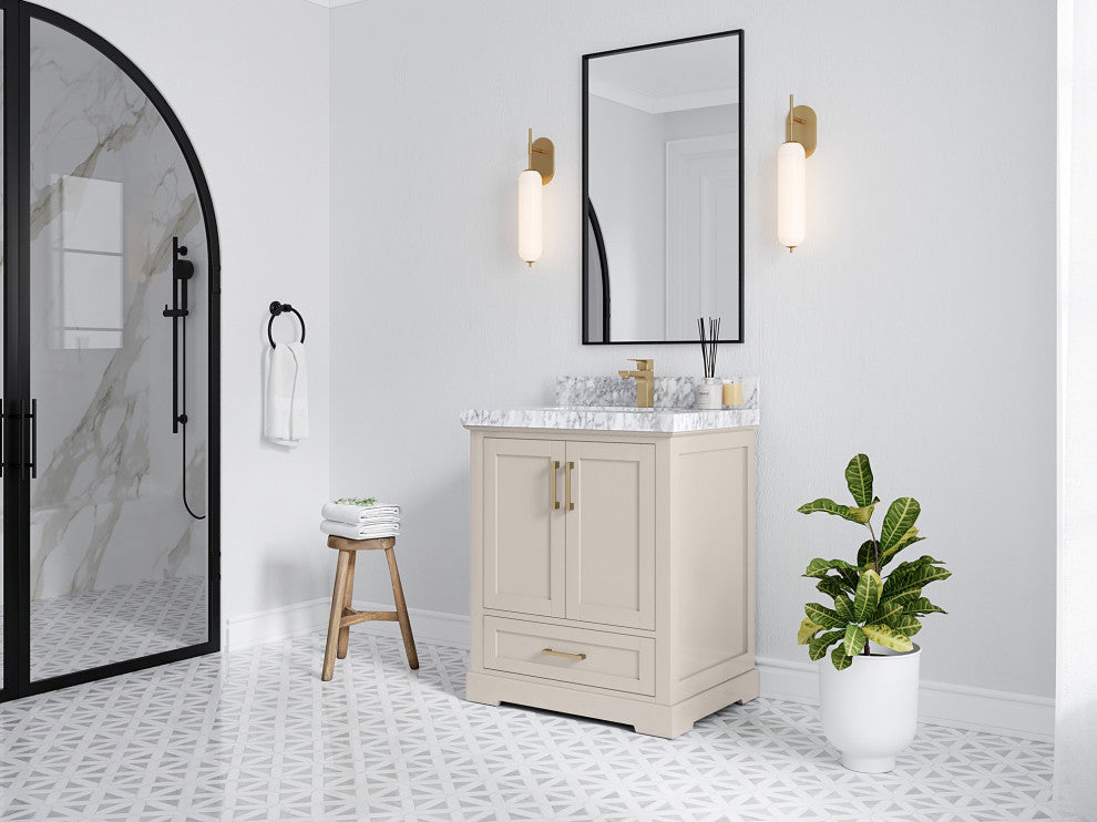 Boston 30" Single Sink Bath Vanity in Fine Grain 2" Carrara Marble