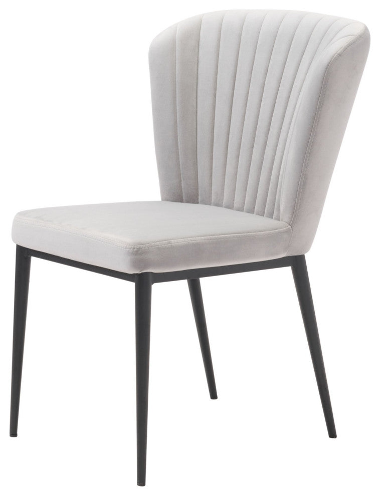 Dining Chair, Set of 2, Steel Metal, Fabric, Gray, Black, Cafe Bistro