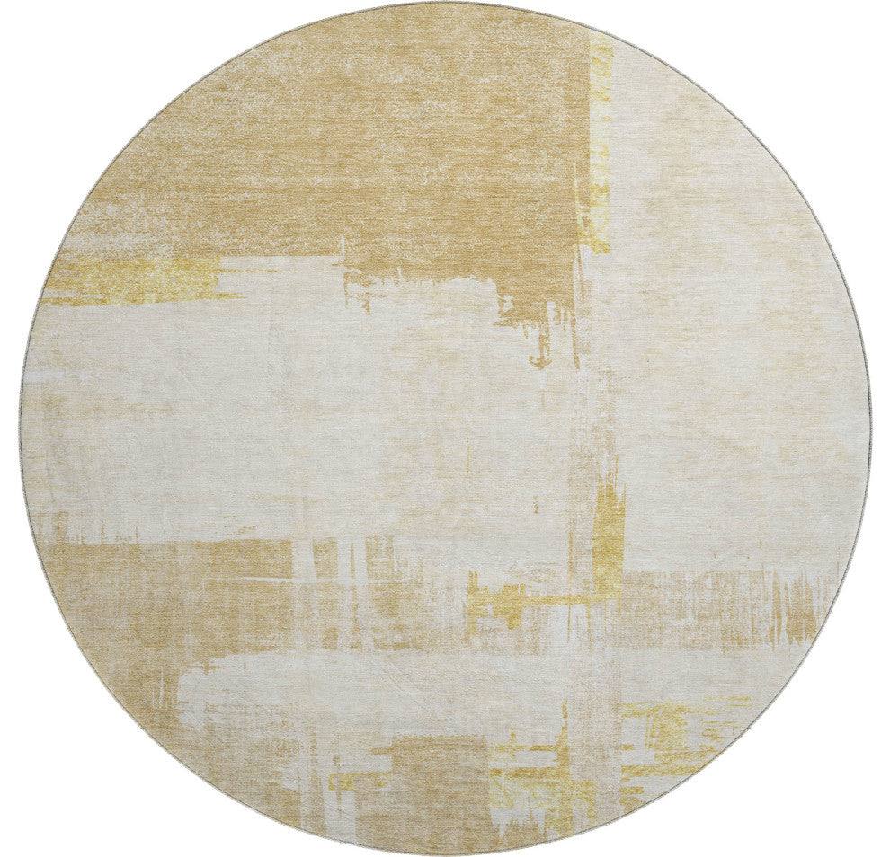 Premium Machine Washable Mayfield AMF624 Beige 8'' x 8'' Round Rug