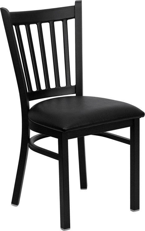 Black Vertical Back Metal Restaurant Chair, Black Vinyl Seat