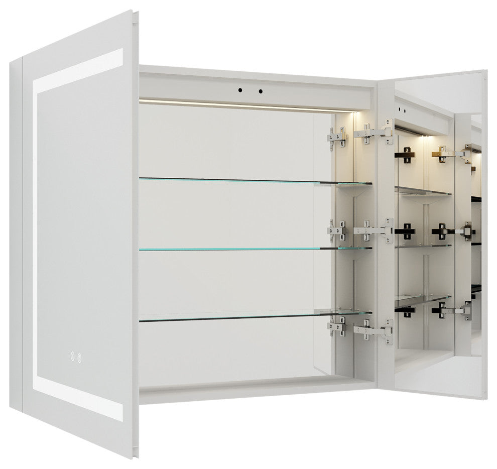 Recessed/Surface Mount LED Medicine Cabinet Mirror with Defogger, 36"x30" Double Doors