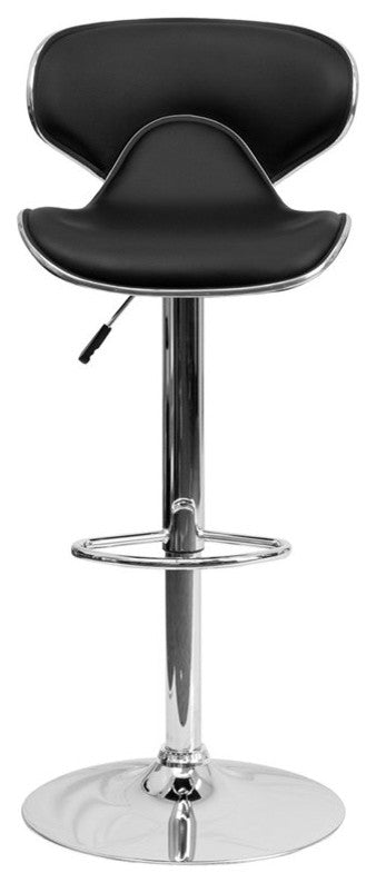 Estella Mid-Back Deep Curved Black Vinyl Swivel Adjustable Barstool