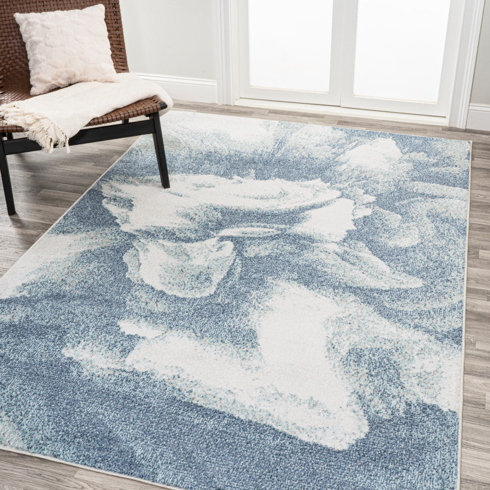 Petalo Abstract Two-Tone Modern Blue/Cream 5 ft. x 8 ft. Area Rug