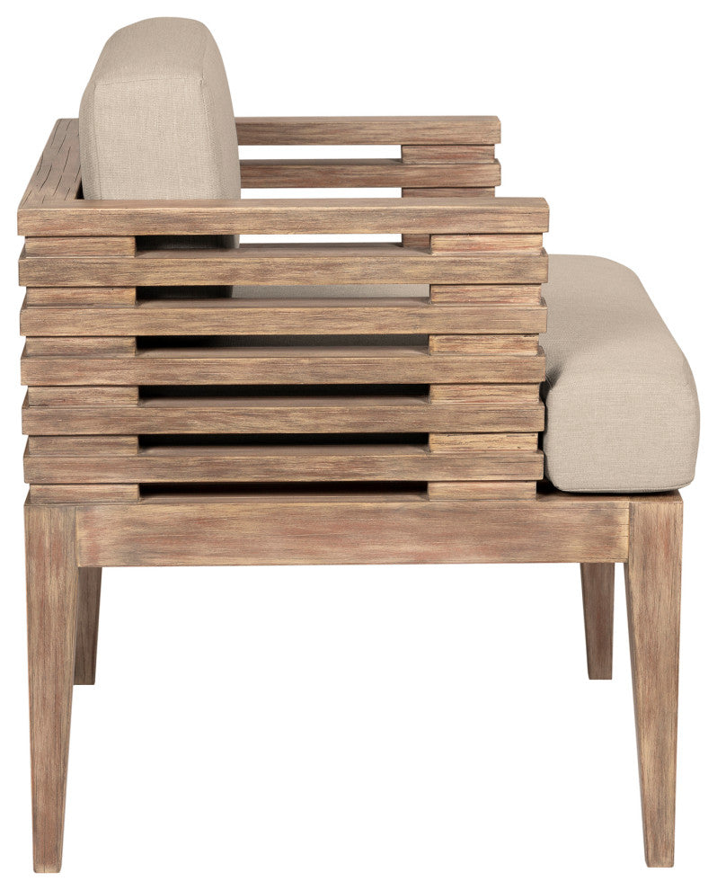 Vivid Outdoor Patio Dining Chair, Light Eucalyptus Wood Taupe Olefin Cushions