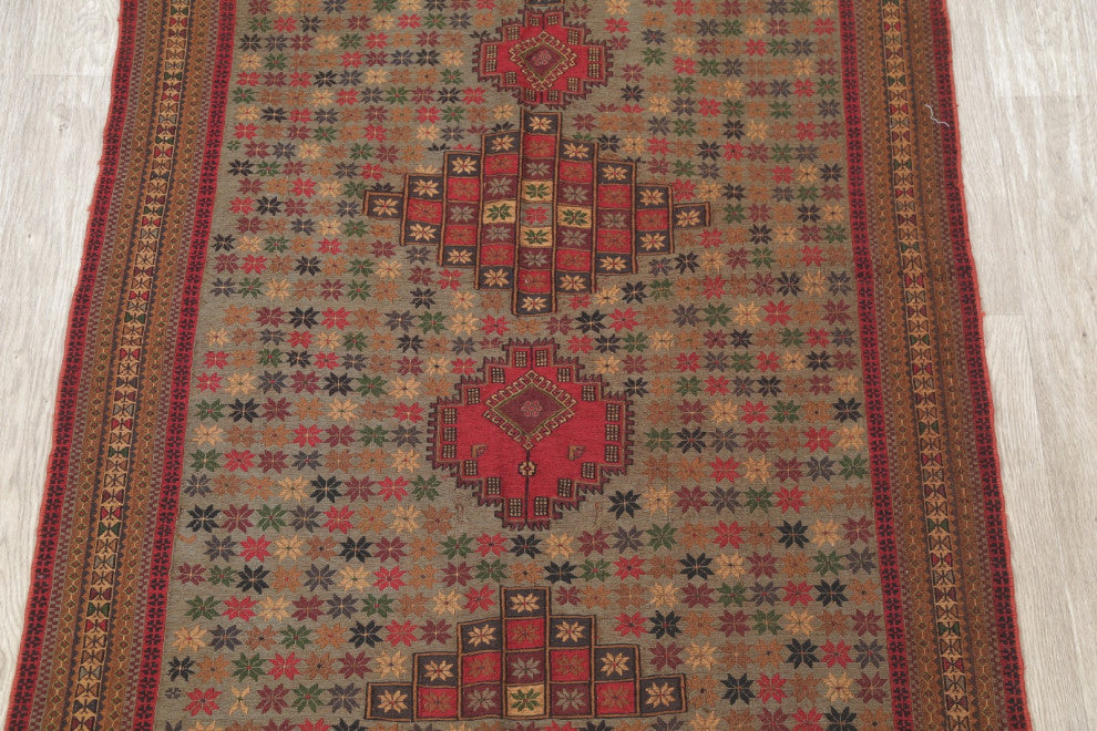 Kilim Oriental Traditional Hand-Woven Persian Area Rug, Green, 5'5"x4'1