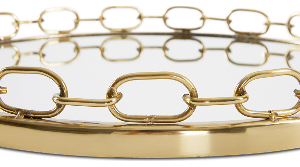 Ice Set of 2 Chain Link Mirrored Trays, Gold
