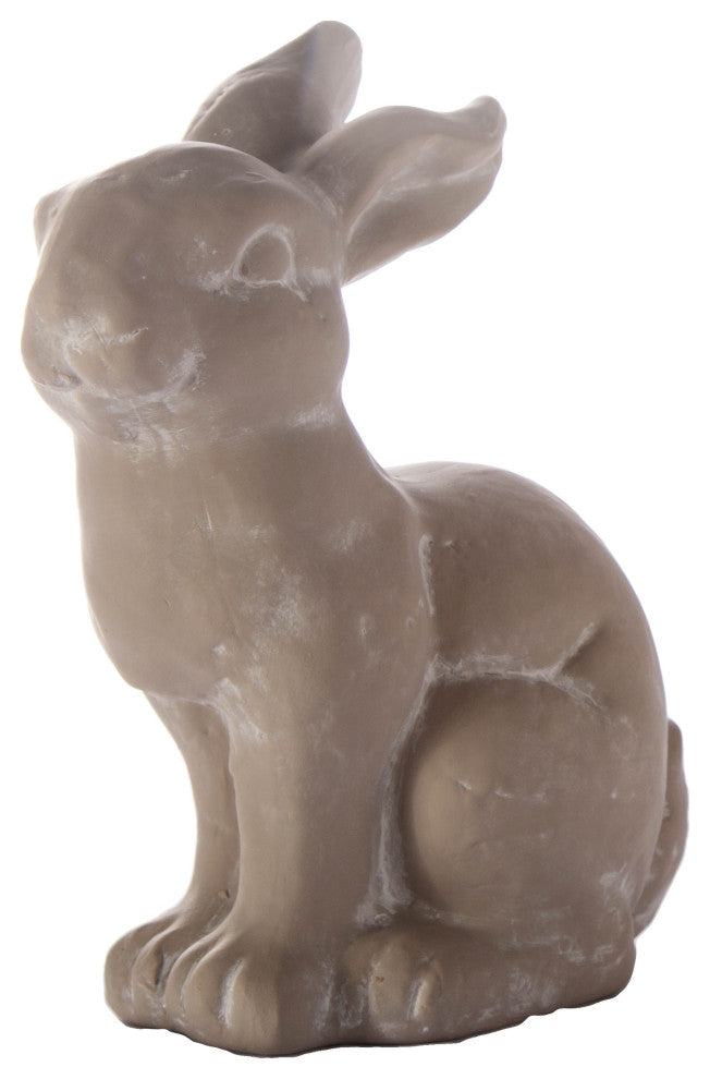 Terracotta Back Bended Sitting Rabbit Figurine Smooth Washed Gray Finish, Small