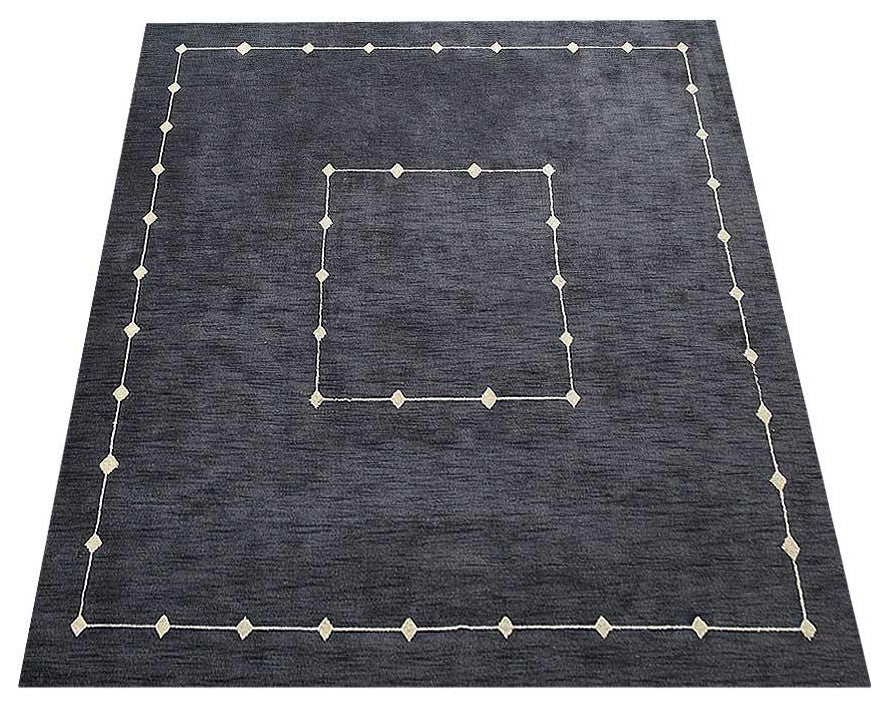 HAND KNOTTED LOOM WOOL ECO-FRIENDLY AREA RUGS - Rectangle, Charcoal, Geometric