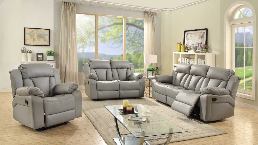 Daria 62 in. W Flared Arm Faux Leather Straight Reclining Sofa, Gray