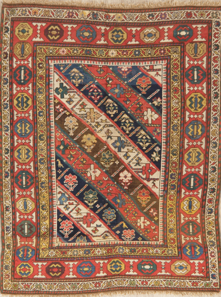 Consigned, Antique Hand-Knotted Oriental Traditional Russian Area Rug, 5'4"x4'1