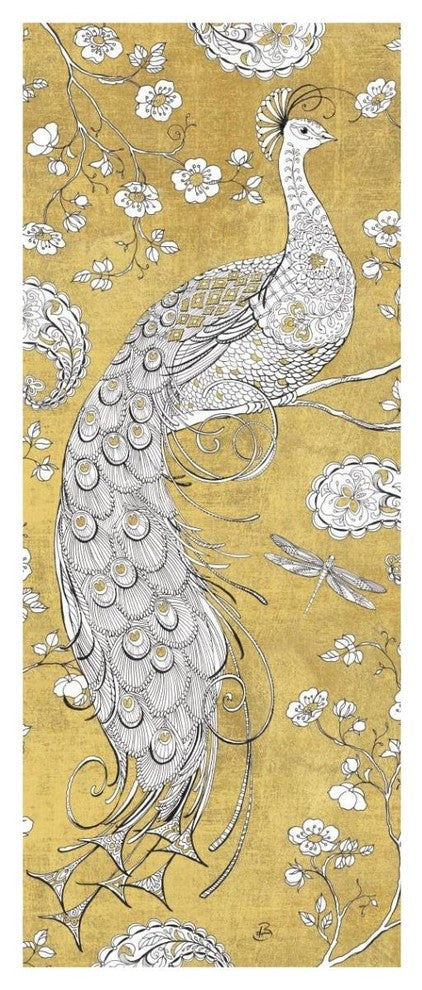 "Color my World Ornate Peacock II Gold" Print by Daphne Brissonnet, 18"x42"