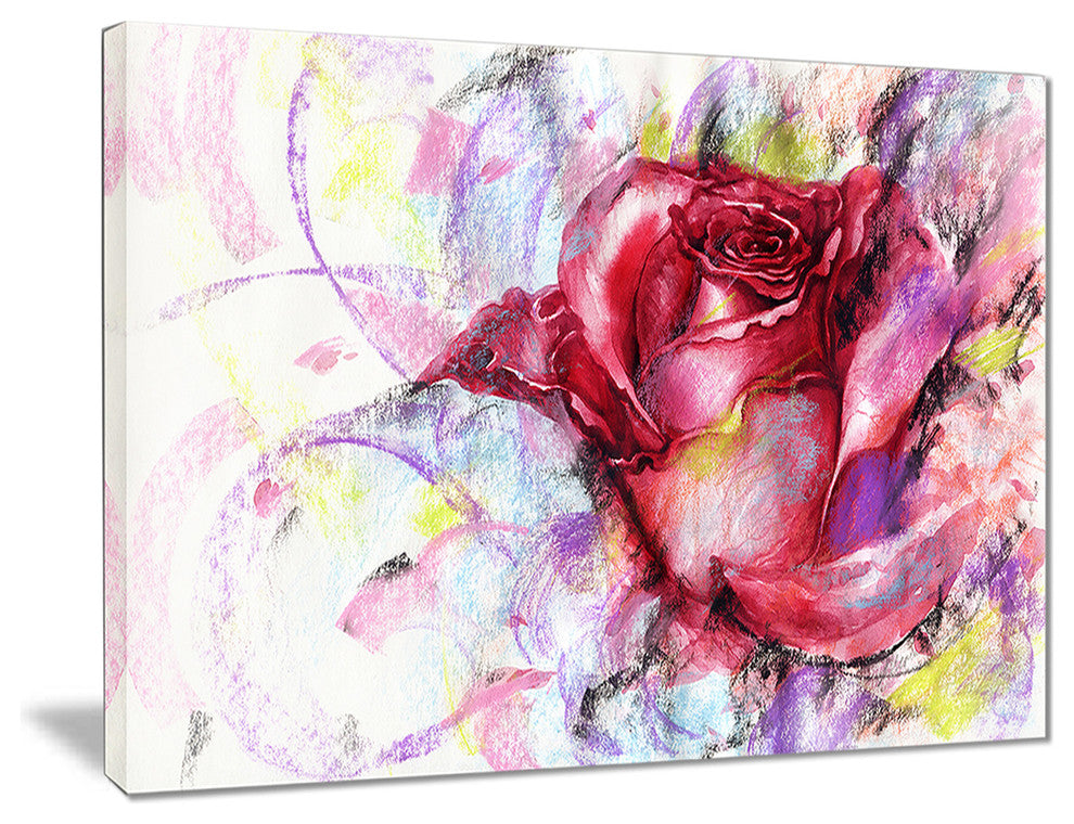 "Red Rose Illustration" Digital Floral Canvas Print, 40"x30"