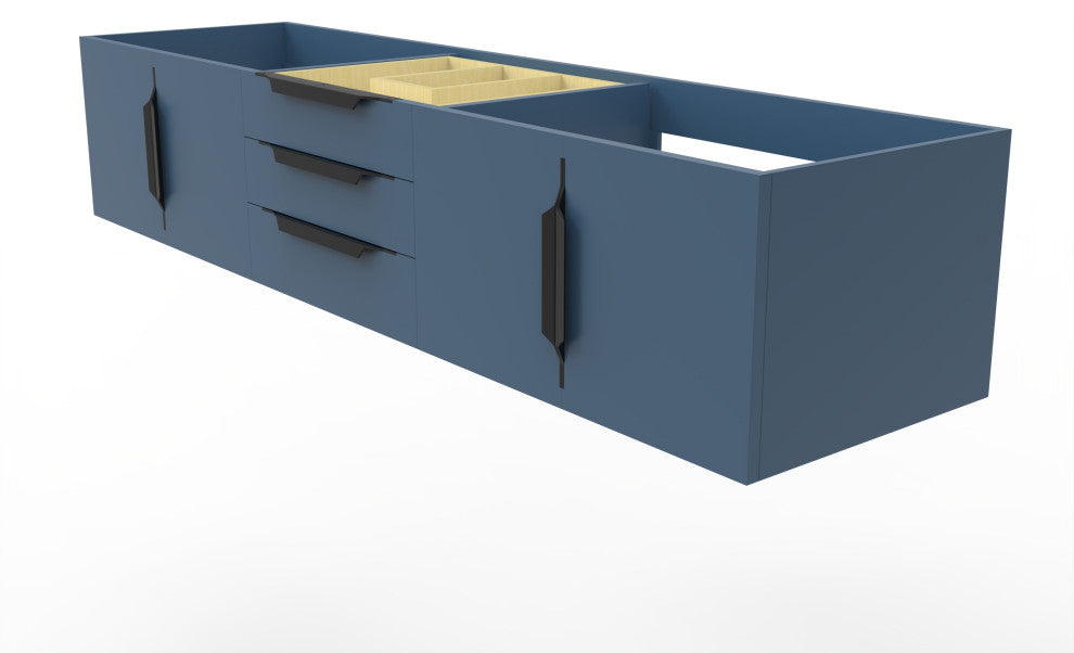 CastelloUSA Alpine 72" Wall Mounted Vanity, Base Only, Blue, Black Handles