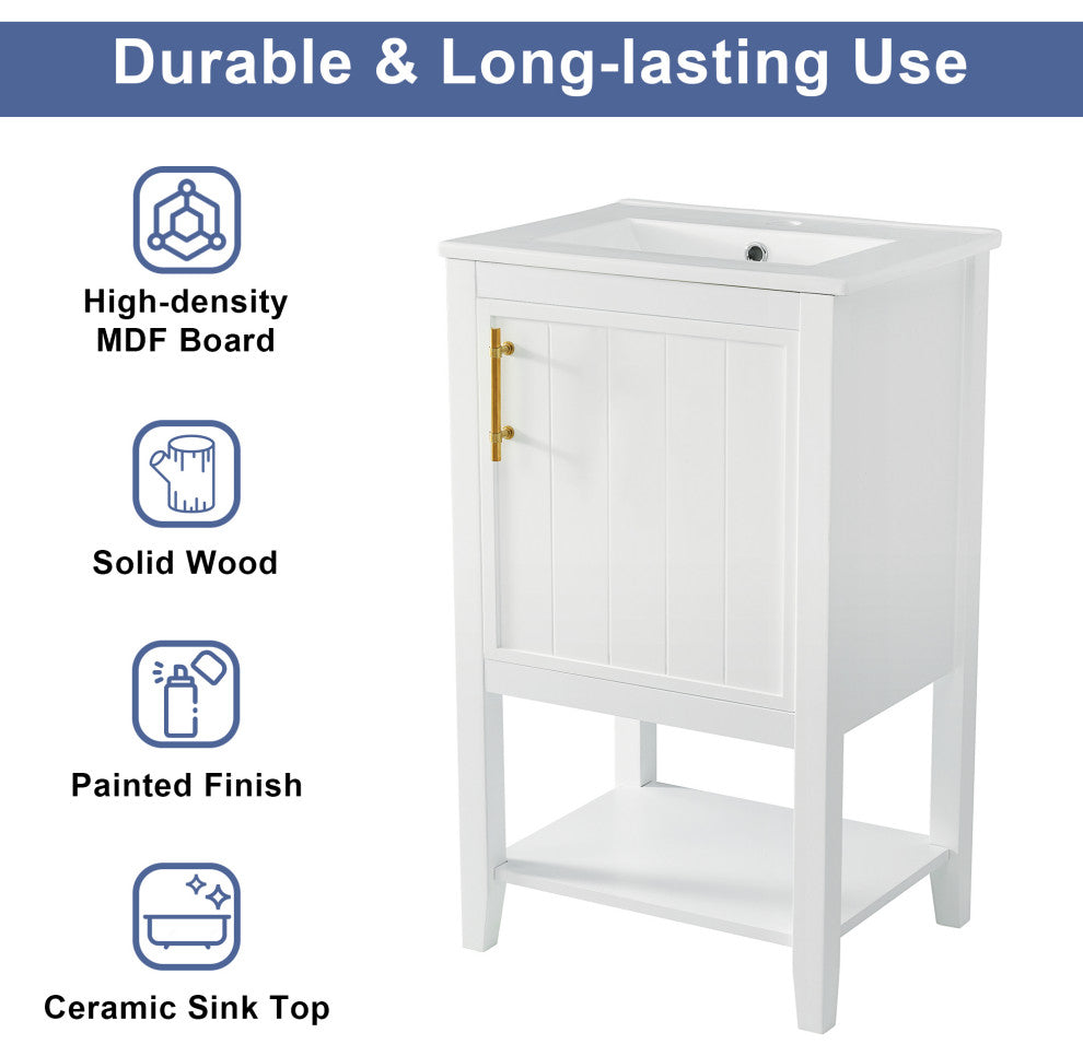 TATEUS 20" Bathroom Vanity With Sink, Bathroom Cabinet, White