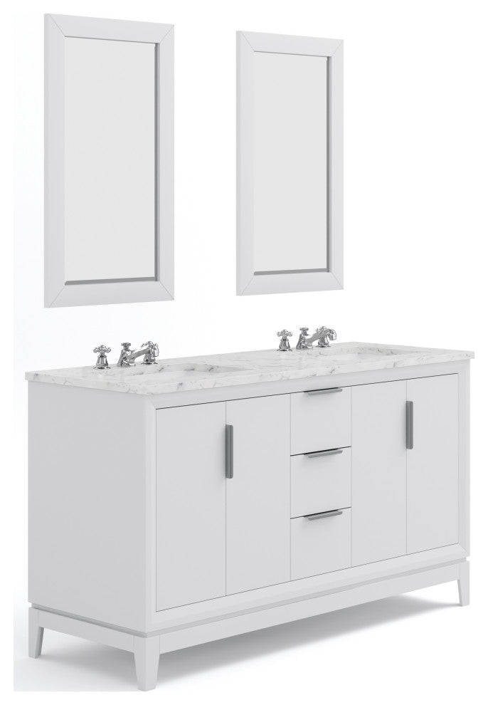 Elizabeth 60" Double Sink Carrara White Marble Vanity, Pure White