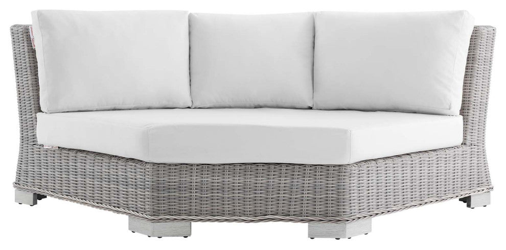 Sofa Corner Chair, Sunbrella, Round, Rattan, Wicker, Gray White, Outdoor