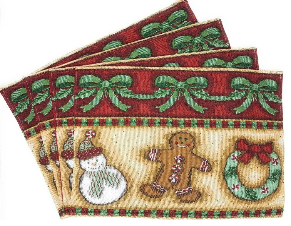Set of 4 Gingerbread Sweets Festive Holiday Tapestry Placemats 13 x 19