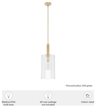 Gatz Alturas Gold, Ribbed Glass 1-Light Pendant