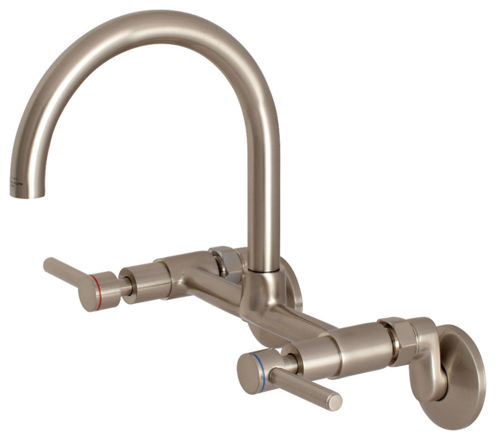 Kingston Brass Two-Handle Wall Mount Kitchen Faucet, Brushed Nickel