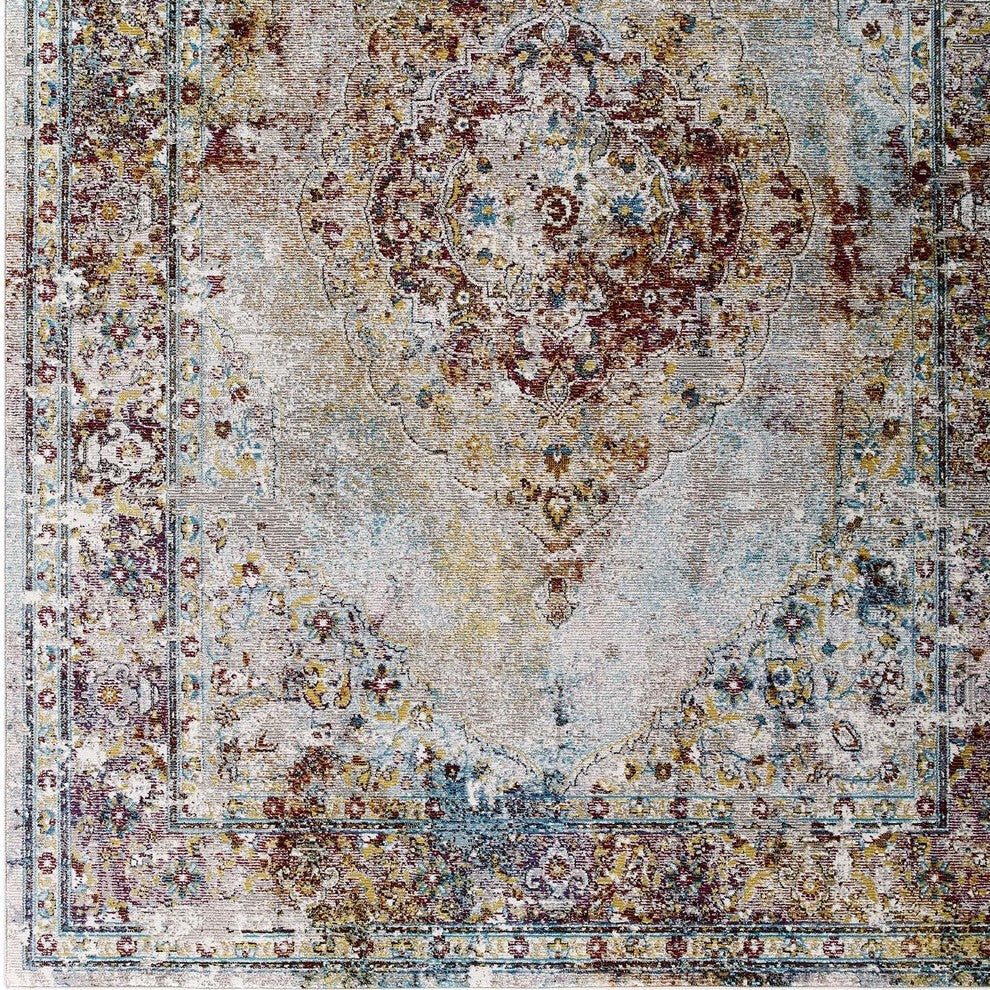 Transitional Distressed Vintage Floral Persian Medallion 5x8 Area Rug